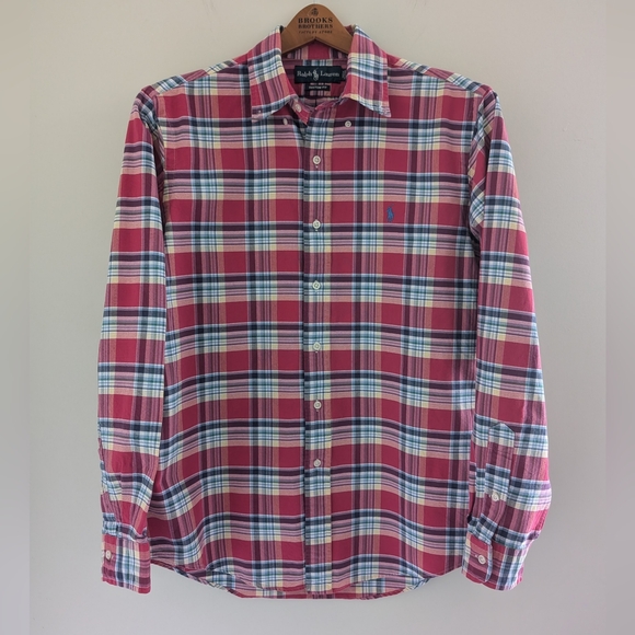 Polo Ralph Lauren Custom Fit Plaid Shirt MEN'S M Button Front Heavy Cotton Pink - Picture 16 of 16